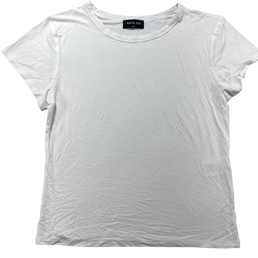 White Fox Shirt Womens XL White Modal Stretch Crew Neck Short Sleeve Basic Tee